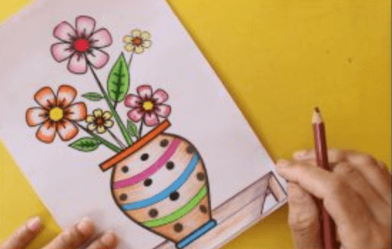 Dibujo de un florero y flores