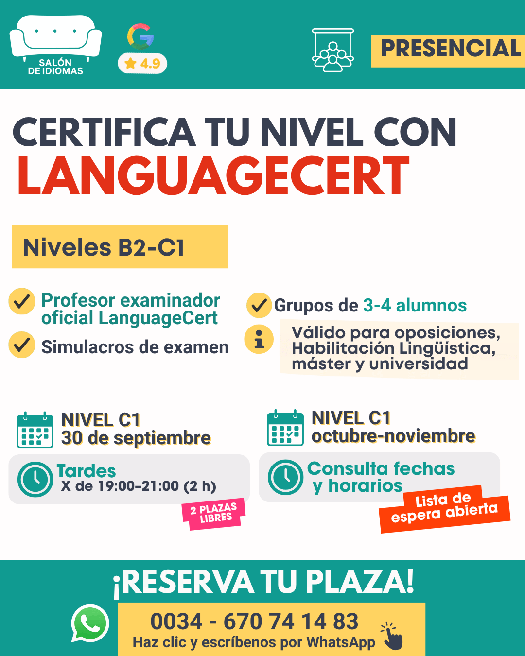 Curso LanguageCert B2 y C1 presencial