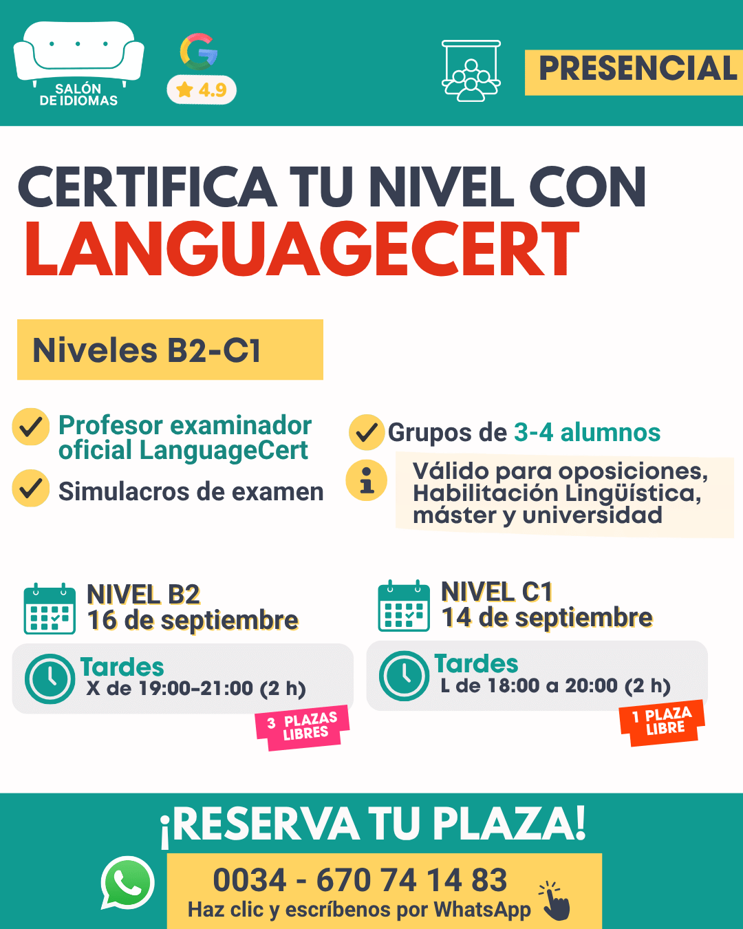 Curso LanguageCert B2 y C1 presencial